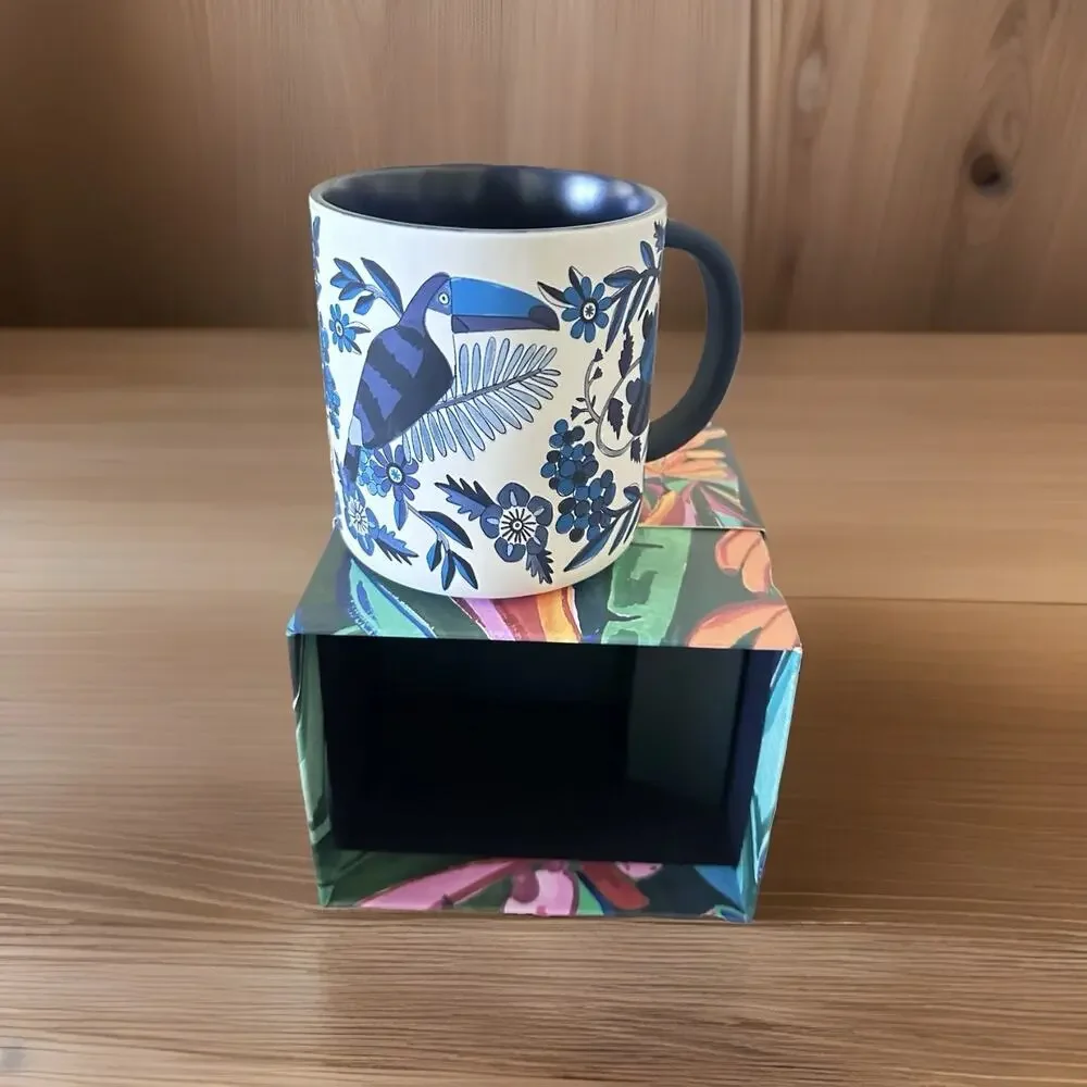NEW Starbucks x Farm Rio Blue Floral Bird 14oz Ceramic Coffee Mug Gift Limited